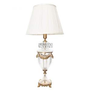 Handmade Antique Brass and <b>Crystal</b> Table Lamp with Fabric Shade Elegant Decorative Lighting for Luxury Home Decor - Product Image 1