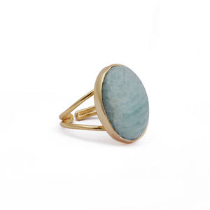 Amazonite Forme Ovale Bague de Collecte Double Bande Pierre Précieuse Bague Réglable Pierre Bijoux Elégants Bagues Pierre Verte Bague Minimaliste - Product Image 1