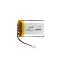 Batterie LiPo 3.7V 110mAh 302025, rechargeable, polymère de lithium, certifiée CE, protection PCM intégrée, 500 cycles de charge, fournie par l'usine