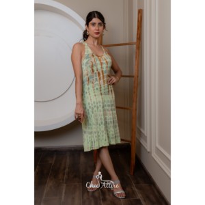 Boho abstrait aquarelle mi-longueur robe d'été femmes léger maillots de bain cou sans manches Midi lavable motifs vacances - Product Image 1