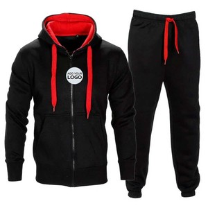 Unisex 2 <b>PC</b> Men's Eco-Friendly Maternity Solid Printed Tracksuit <b>Set</b> Fall Winter Fitness Matching Zipper Hoodie - Product Image 2