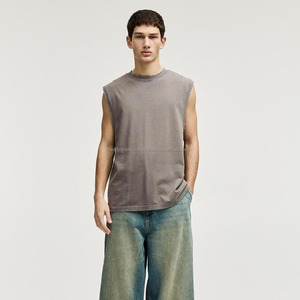 เสื้อยืดผ้าคอตตอนเปิดไหล่โอเวอร์ไซส์สำหรับผู้ชายยอมรับโลโก้ที่กำหนดเองได้สีทึบ300แกรม - Product Image 2