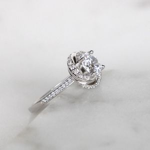 Round Cut Moissanite Floral Shape <b>Sterling</b> <b>Silver</b> Prong <b>Set</b> Engagement <b>Ring</b> for Women - Product Image 5