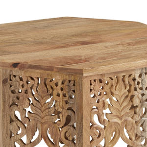 Mesa de Centro de Madera Maciza Hecha a Mano con Tallados Florales, Diseño Moderno, Muebles de Sala de Estar, Altura Ajustable, Fácil de Ensamblar - Product Image 4