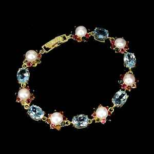 สร้อยข้อมือพลอยทัวร์มาลีนไข่มุกบุษราคัมแฟนซี925เงินสเตอร์ลิง14K ชุบทองทำด้วยมือสุดหรูของขวัญเครื่องประดับ - Product Image 5