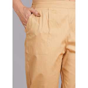 Pantalon cargo en toile beige taille haute décontracté, respirant, à jambe large et effet froissé - Product Image 4