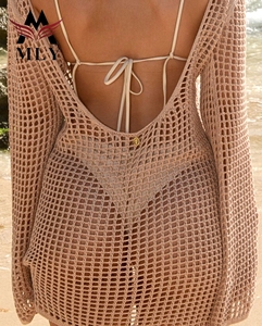 OEM Custom Summer Women Bikinis &amp; Beachwear Sexy <strong>Mesh</strong> Knitted Cover up Swimwear Crochet Backless <strong>Beach</strong> <strong>Dress</strong> - Product Image 6