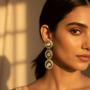 Pendientes de Lujo Vintage con Baño de Oro de 18K y Diamantes Polki para Mujer, Estilo Araña, Joyería con Colgante de Espiga - Product Image 3