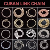 Chaîne cubaine Blingbling Hiphop 12mm 15mm, baguette rectangulaire, argent 925, chaîne cubaine glacée en moissanite