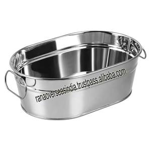 Bañera de hielo de forma ovalada lisa de la mejor calidad de acero inoxidable con asa para fiestas, bodas a bajo precio de proveedor de confianza - Product Image 3