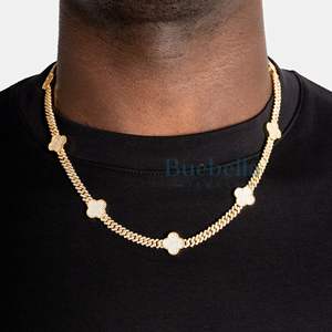 Venta al por mayor de eslabones cubanos chapados en oro de 14 quilates, cadena de punta de plata 925, collar de cadena cubana de Miami de 14mm, cadena fina de moissanita sin cuello - Product Image 3