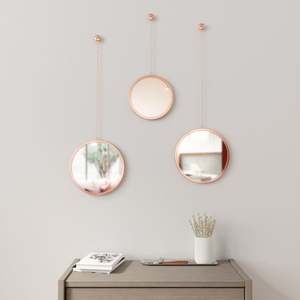 Modern Wall <b>Mirror</b> <b>Set</b> f 3 for Decorative Home Hotel Living Room Bed Room Bath Room Copper Color Glass & Metal wall Mount <b>Mirror</b> - Product Image 2