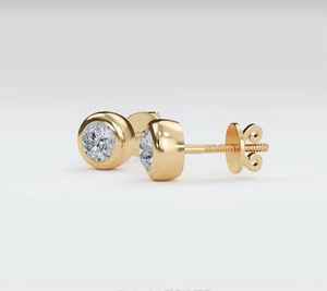 Boucles d'oreilles minimalistes unisexes en or jaune massif 14 carats, diamants de laboratoire de haute qualité, taille brillant, certifiés GIA, plaqués rhodium - Product Image 3