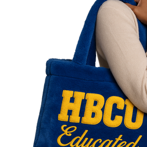 Hbcu กระเป๋าโท้ทขนสัตว์ sgrho สีน้ำเงินมีลายปักกำมะหยี่กำมะหยี่สีกรีกของขวัญสำหรับชมรมออกแบบโลโก้ได้ตามต้องการกระเป๋าถือแฟชั่น - Product Image 4