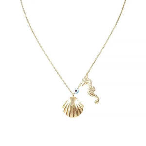 Seashell & Seahorse Necklace with Evil Eye for Gift Occasions - Product Image 1