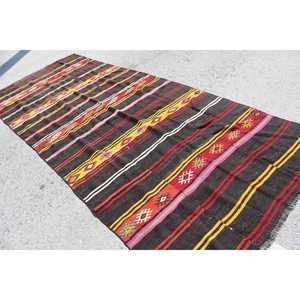 Vintage Large Rug 5.2x12.3 ft, Turkish Kilim <b>Brown</b> Moroccan <b>Wool</b> Rug - Product Image 2