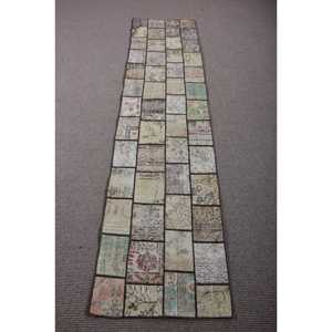 Alfombra Turca Vintage de 2,1x8,5 pies, Alfombra de Lana con Diseño de Patchwork Marrón - Product Image 1