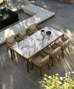 Modern Premium Garden Patio Teak Wood Dining <b>Table</b> Waterproof Slat Panel Villa Courtyard Outdoor Kitchen Furniture Set - Product Image 1