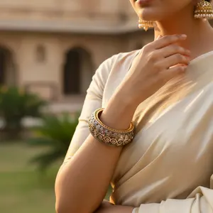 Bracelet jonc en or plaqué diamant filigrané pour femmes de luxe, bijoux haut de gamme - Product Image 1