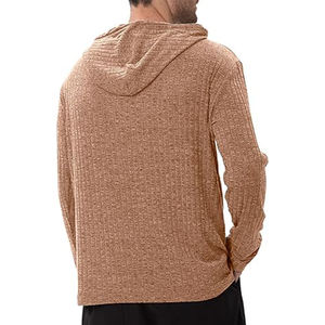 Sweat-shirt à capuche 100% coton pour homme Col Henley à manches longues T-shirt solide et ample avec logo sur le devant Design transfrontalier - Product Image 5