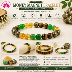Bracelet de Richesse en Citrine, Aventurine Verte, Pyrite et Œil de Tigre, Perles Facettées de 8 mm, Bracelet Magnétique d'Argent en Cristal Dhan Yog - Product Image 2