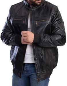 Para los hombres al por mayor chaquetas personalizadas con cierre de cremallera de moda de alta calidad de los hombres chaqueta de motorista OEM logotipo personalizado de cuero genuino - Product Image 2
