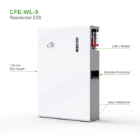 Batterie de stockage d'énergie domestique empilable CFE-WL-5 5 kWh avec plus de 6000 cycles, BMS intelligent, prise en charge du réseau hybride pour les systèmes solaires