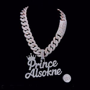 Ensemble de chaîne cubaine et bague en argent 925 avec moissanite, personnalisable avec nom, pavé glacé, bijoux de luxe personnalisés, cadeau pour homme - Product Image 1