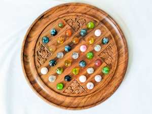 Hand Carved Rosewood <b>Solitaire</b> Board <b>Game</b> Set 9" with 37 Marbles <b>Wooden</b> <b>Solitaire</b> <b>Game</b> - Product Image 4