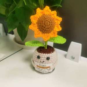 Ornements de plantes en pot en crochet Tournesol Amour, Artisanat textile fait main, Artisanat de tissu personnalisé, Cadeau en gros pour le soutien émotionnel - Product Image 3