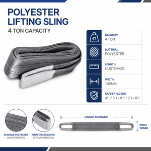 Eslinga de Elevación Plana con Construcción Reforzada de Ojos, 4 Toneladas, Poliéster Industrial, Fabricante Experimentado, OEM y ODM - Product Image 4