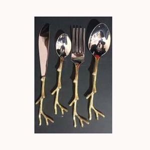 Ensemble de couverts écologiques de luxe en acier inoxydable avec poignées dorées et argentées Logo personnalisable 100 pièces couteau fourchette cuillères - Product Image 1