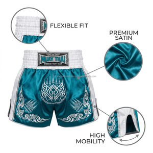 Pantalones Cortos de Kickboxing de Satén Grueso al por Mayor, Etiqueta Tejida Personalizada, Pantalones de Lucha Muay Thai, Proveedor OEM - Product Image 4