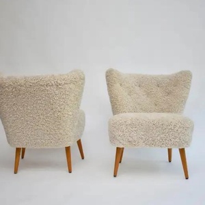 Fauteuil lounge de style mid-century haut de gamme suédois, fauteuil de détente artisanal en fourrure de mouton capitonnée - Product Image 3