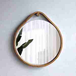 Modern Triangular Wooden <b>Wall</b> <b>Mirror</b> with Natural Wood Grain, Teardrop Design <b>for</b> Home Decor - Product Image 2