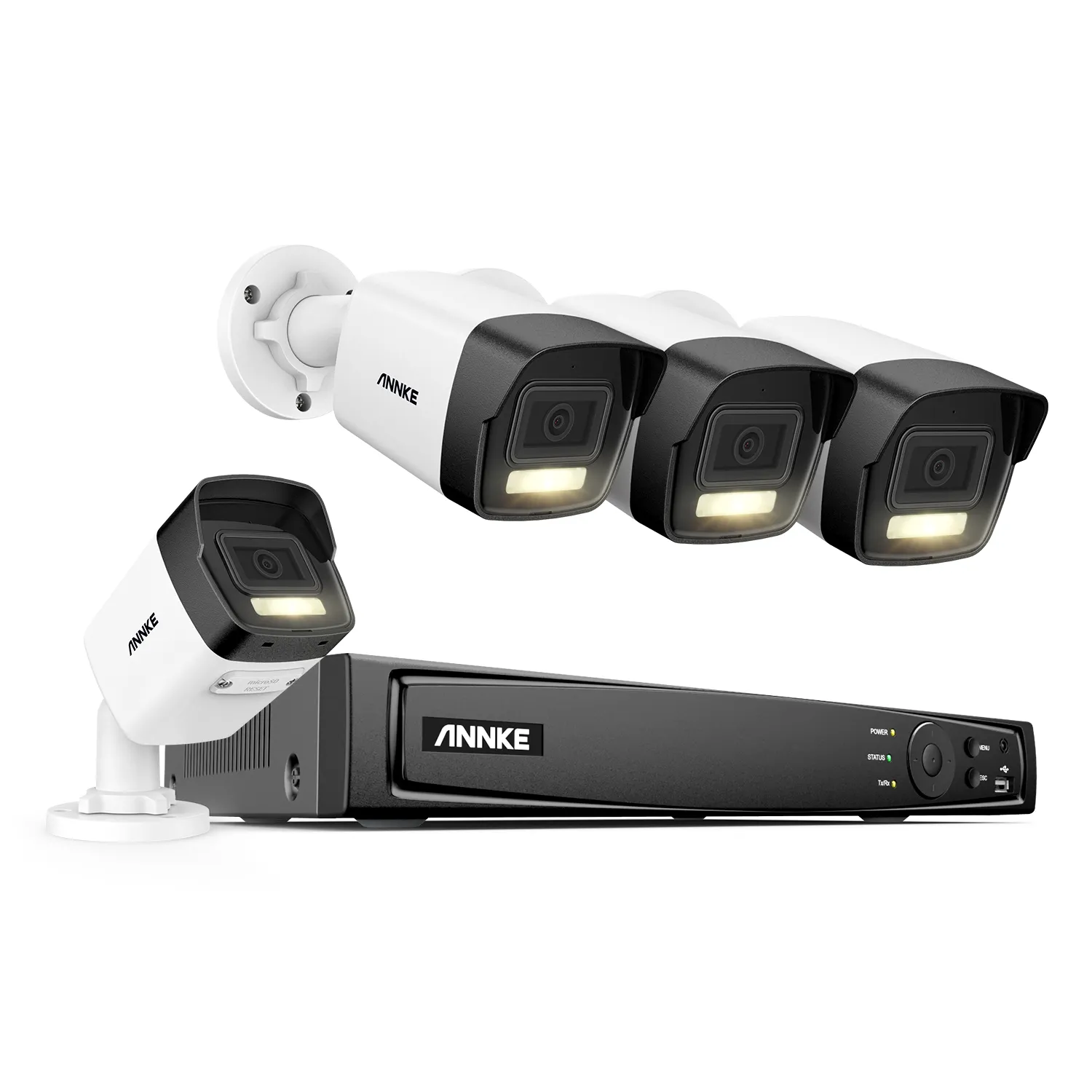 ANNKE-Sistema de cámaras de seguridad IP POE, kit de cámaras CCTV, detección de IA y luz dual inteligente, 4K, Ultra HD, POE, 8 canales, 8MP, H.265 + POE NVR, 4 Uds.