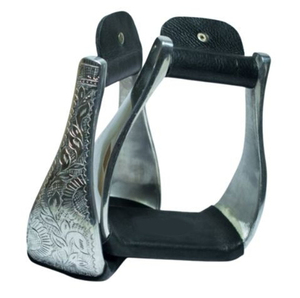 Estribos Premium para Caballo, Par para Equitación Western, Ligeros, Diseño Grabado, Cuero, con Campana, Equipo Ecuestre - Product Image 1