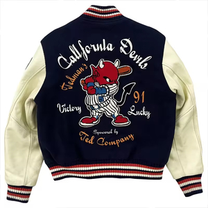 OEM personalizado de los hombres de la Universidad de béisbol Varsity chaqueta bordado Stand Collar de cuero mangas Retro Letterman estilo Bombardero - Product Image 4