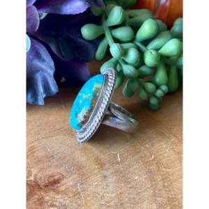 Vintage Navajo Royston Turquoise Sterling <b>Silver</b> <b>Ring</b> Size 7.5-Natural Gemstone Fine Jewelry for <b>Men</b> - Product Image 4