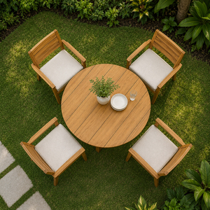 Mesa de Exterior Astera de Teca Sólida, Estilo Escandinavo Moderno, Calidad Premium, Tablero de Listones, Resistente a la Intemperie, Garantía de 6 Meses, para Patio y Jardín - Product Image 6