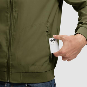 Blouson bomber vert olive pour homme, fermeture éclair, col montant, décontracté, respirant, séchage rapide, coupe-vent, coupe ajustée, toile polyester - Product Image 4