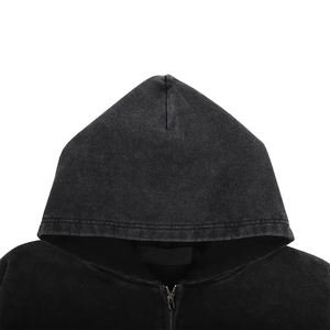 Sudaderas con capucha de lavado ácido de alta calidad Color negro Oversize Front Two Pocket Zipper Up Peso pesado Hombres adultos Sudadera con capucha de lavado ácido - Product Image 6