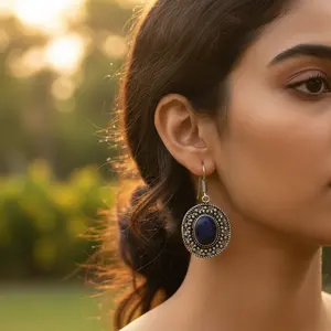 Boucles d'oreilles pendantes en argent 925 pour femmes, lapis-lazuli, quartz or rose, diamant, perle, forme géométrique goutte d'eau, pour mariages, fêtes - Product Image 3