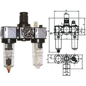 Unités de filtration-réducteur-lubrificateur Variobloc à vidage automatique, coupelles en polycarbonate transparent, vannes 3464GCPA pour applications pneumatiques - Product Image 1