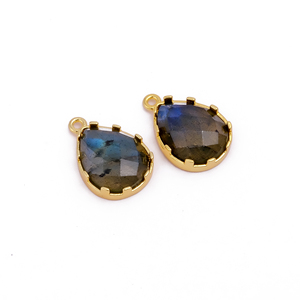 Labradorite naturelle fabriquée à la main anti-ternissement plaqué or pendentifs en forme de larme breloques en pierre précieuse en forme de poire pour les cadeaux de fêtes de bricolage - Product Image 3