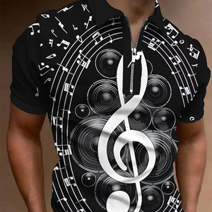 Men T-<b>Shirt</b> <b>Zip</b> Polo Men's Tops Graphic Prints Music Notes Light Short Sleeves Zipper Print Clothing Apparel Fashion Casual - Product Image 1