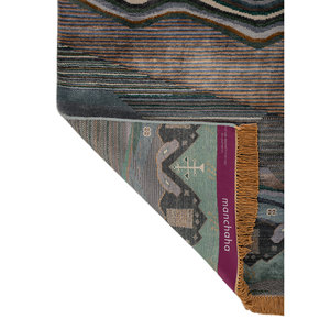 Alfombra de Lana y Seda de Bambú Azul de Lujo Manchaha, Tejida a Mano, Diseño Floral Abstracto, Lavable, de Yute, para el Hogar - Product Image 5