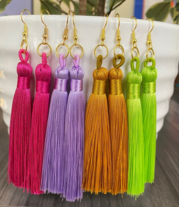 Long Boho Silk Fringe Statement <b>Earrings</b> <b>Tassels</b> - Product Image 2