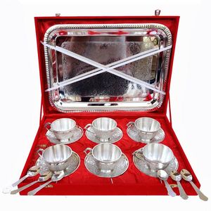 Wholesale Modern Luxury Metal <b>Tea</b> <b>Cups</b> <b>and</b> <b>Saucers</b> <b>Set</b> of 6 Brass Silver Plated <b>Tea</b> <b>Cups</b> or <b>Saucers</b> With Silver Plated Tray - Product Image 4