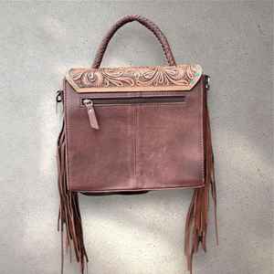 Bolso de mano con solapa cruzada de cuero genuino Floral de nuevo diseño bohemio moderno personalizado para mujer bolso de verano Floral portátil - Product Image 3